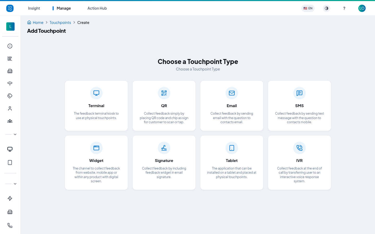 Choose a Touchpoint Type Choose a Touchpoint Type screen