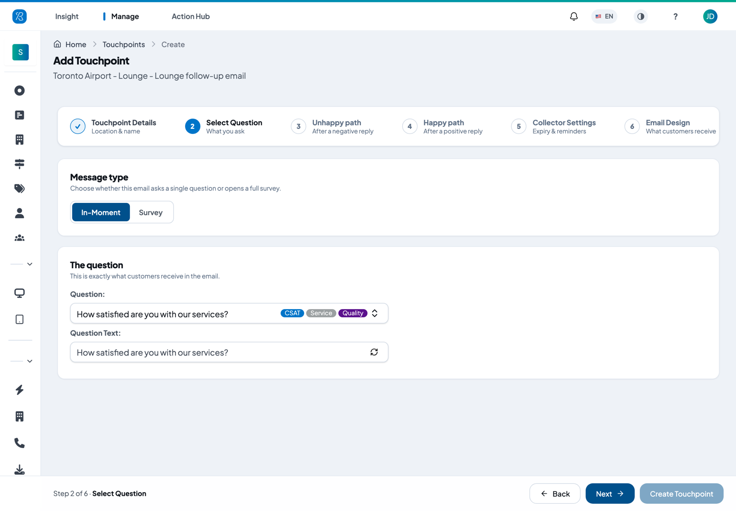 Select Question Message type and the question