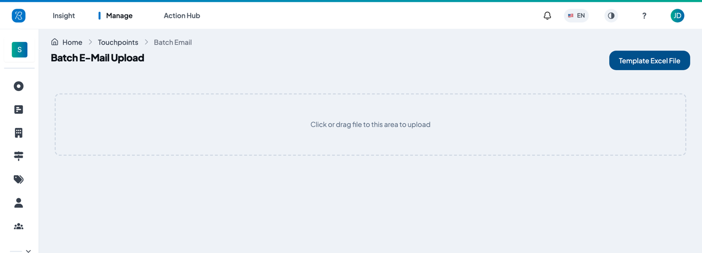 Batch E-Mail Upload Batch E-Mail Upload screen