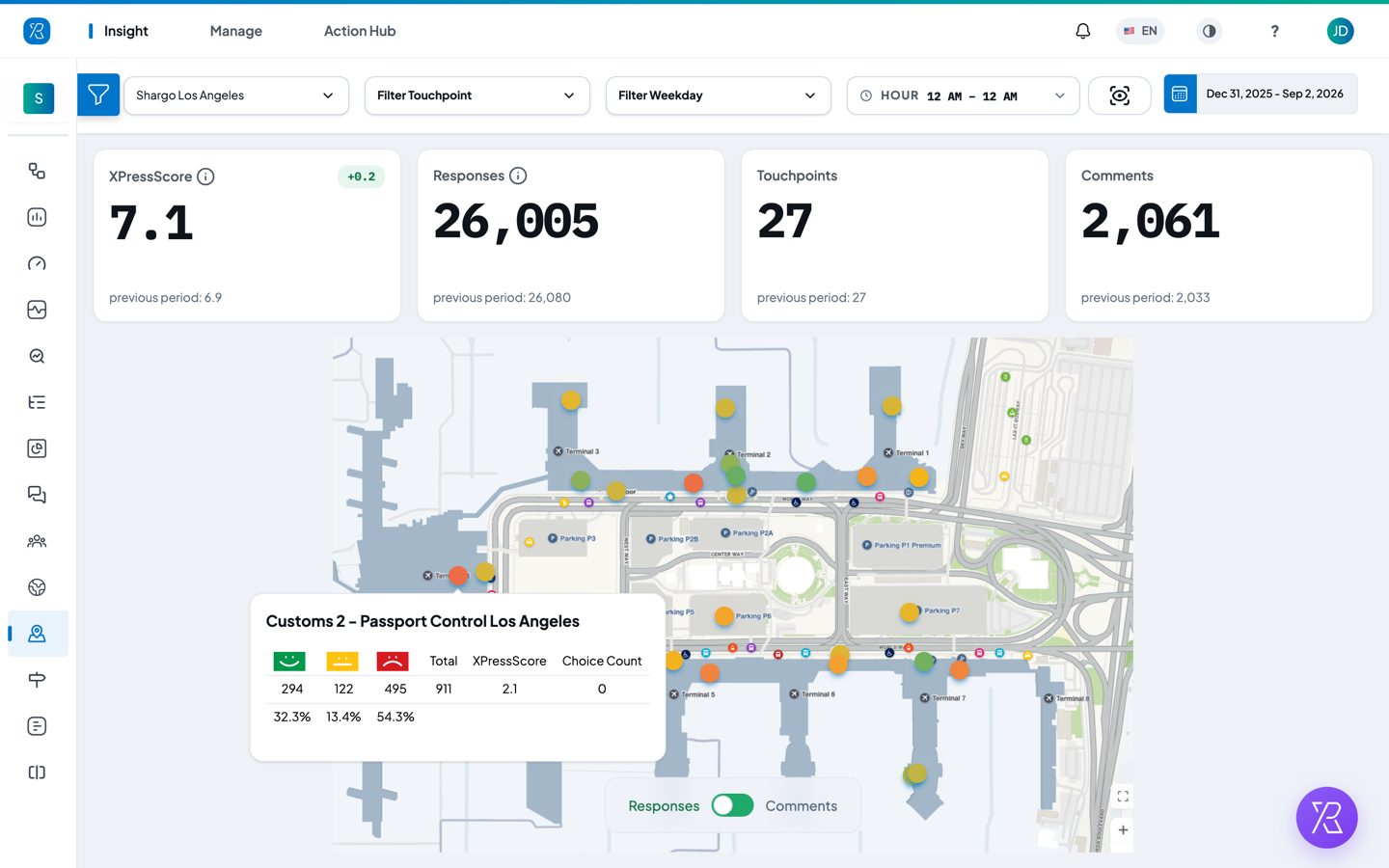 Hovering a pin shows that touchpoint's happy, meh and sad counts