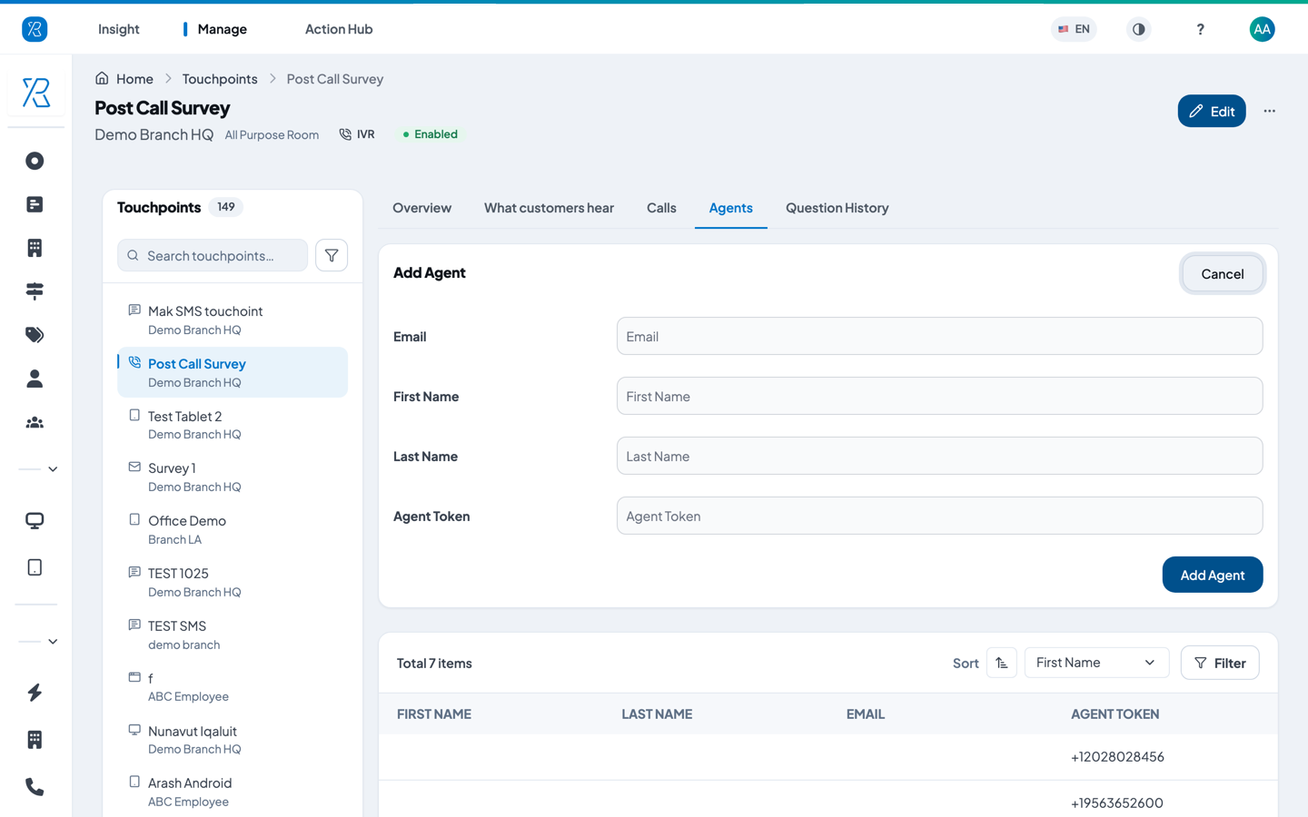Add Agent The Agents tab with the Add Agent form open