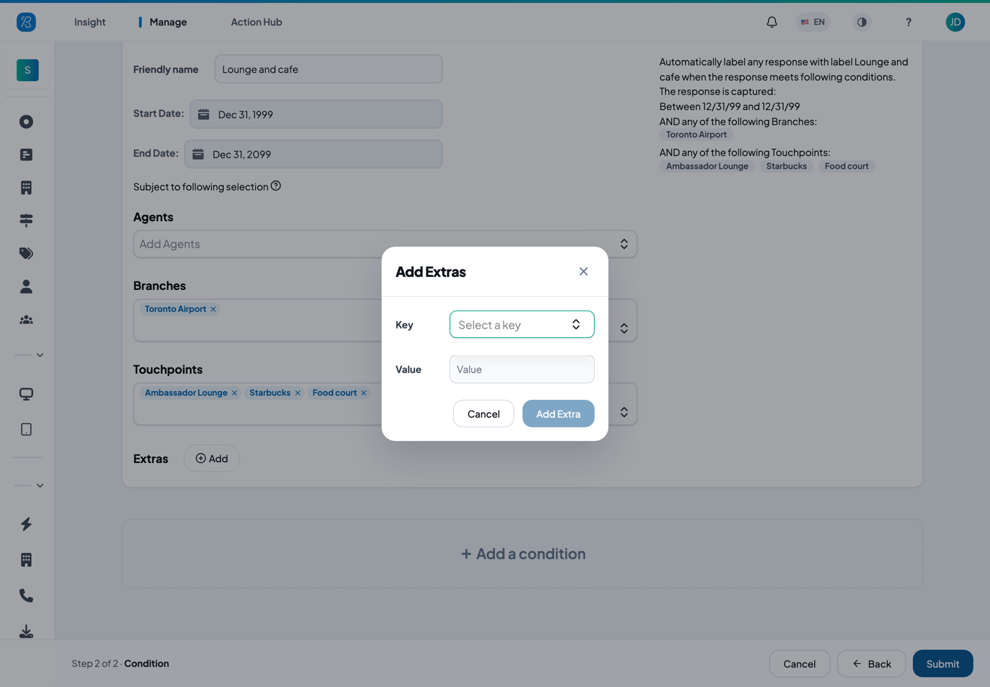 Add Extras The Add Extras window