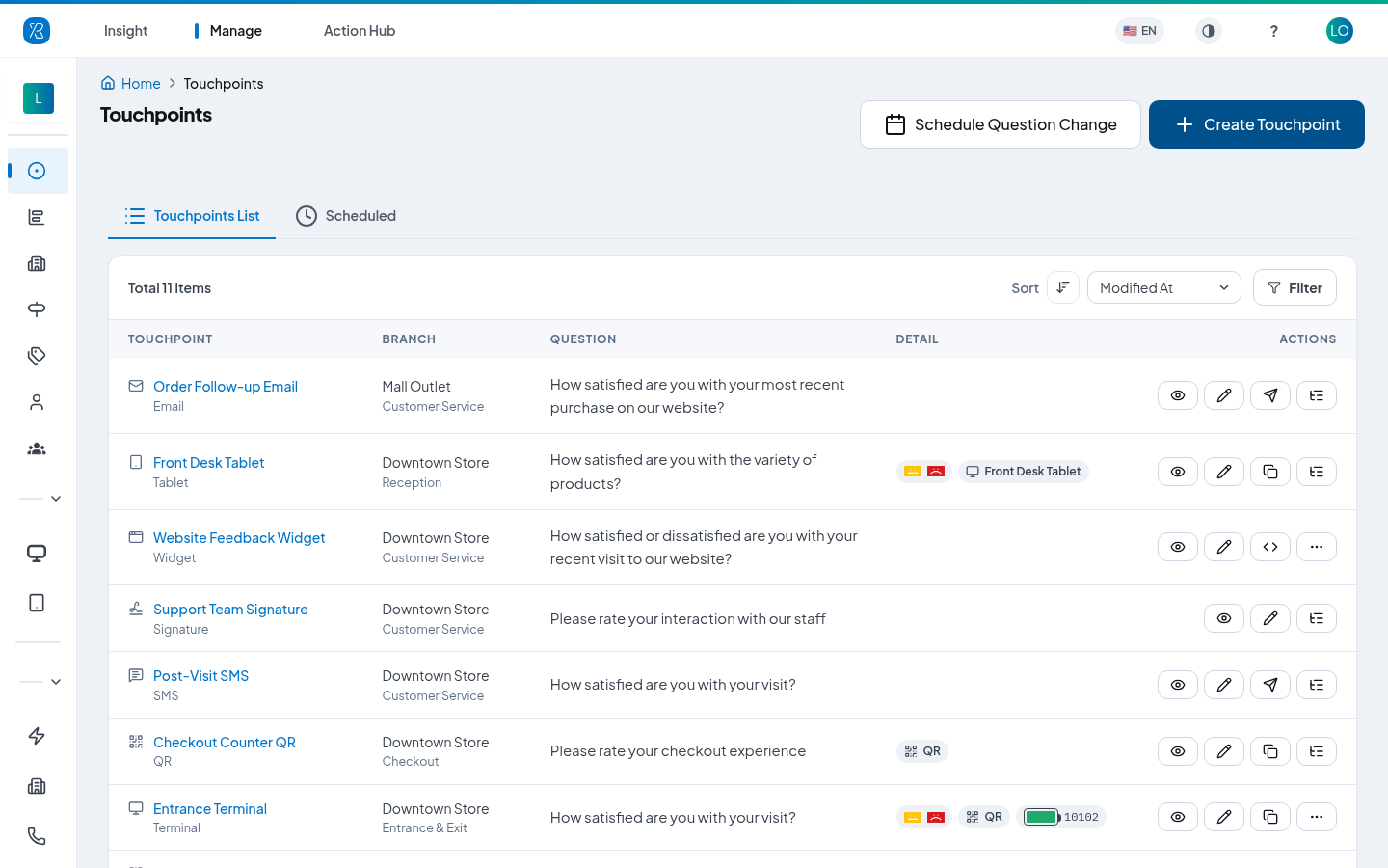 Add Touchpoint Touchpoints list with the Create Touchpoint button