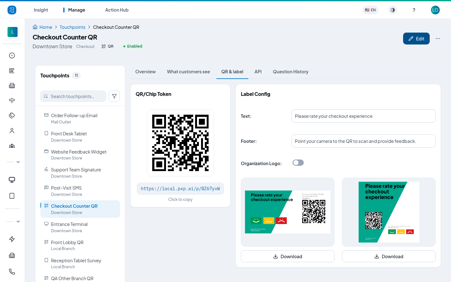 QR and label QR & label tab with the code and the label configurator