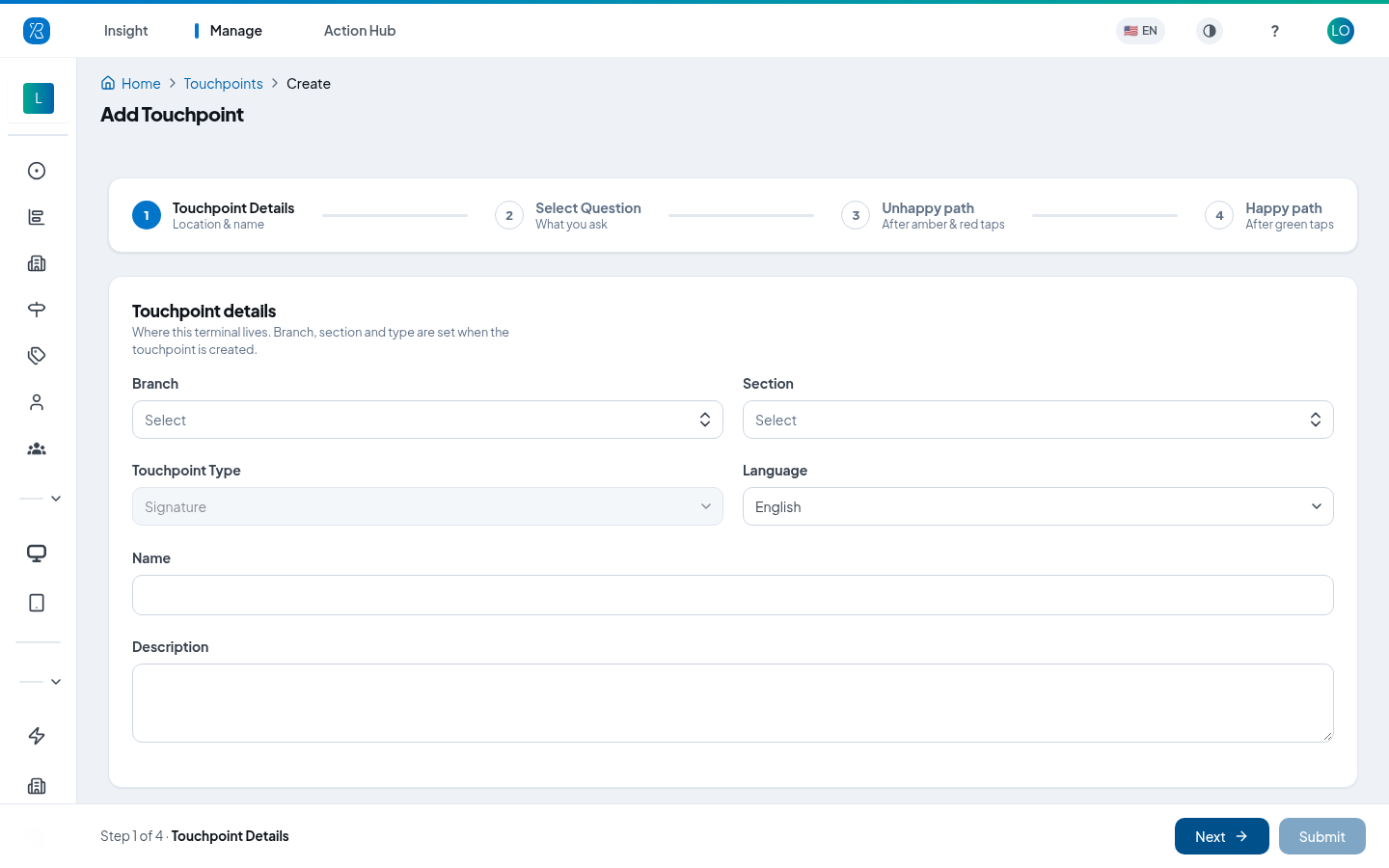 Touchpoint Details Touchpoint details step with Signature as the touchpoint type