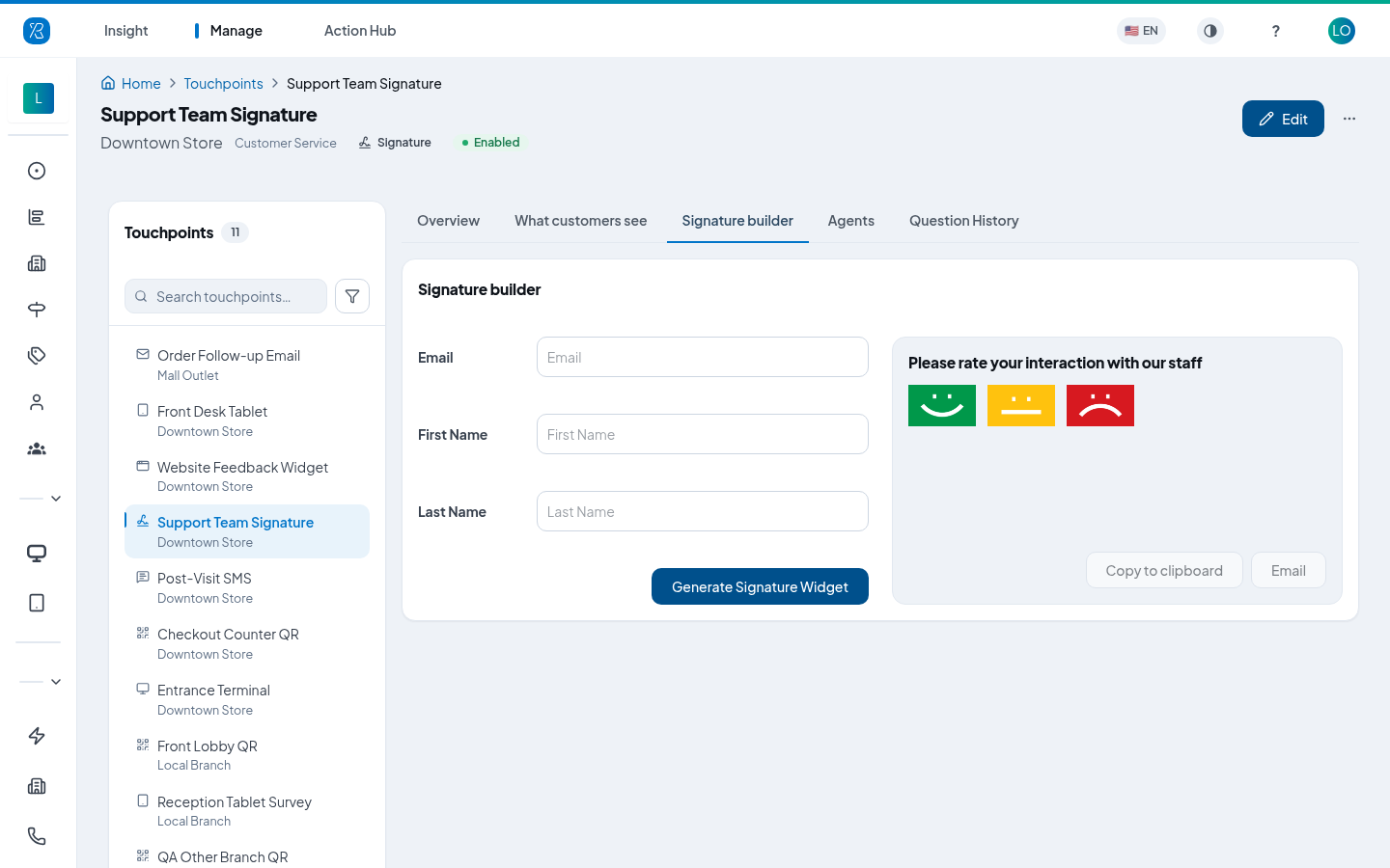 Signature builder Signature builder tab with the email form and a preview of the block