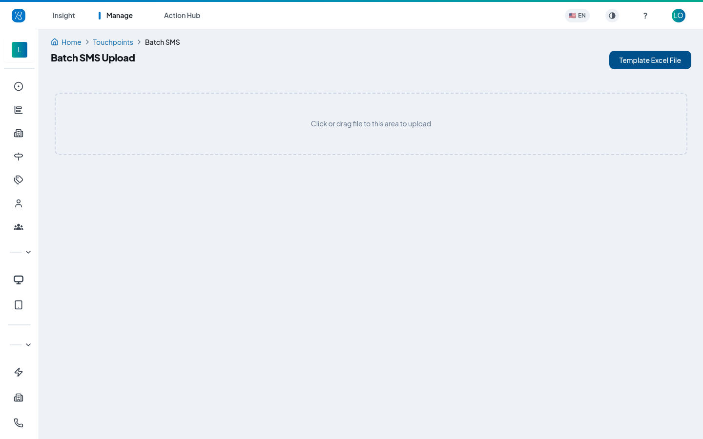 Batch SMS Upload Batch SMS Upload screen