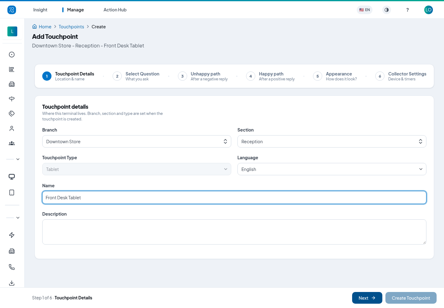 Step 1, Touchpoint Details