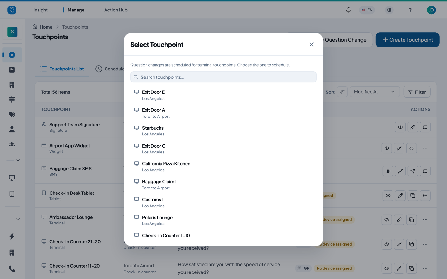 Select Touchpoint Select a touchpoint to schedule