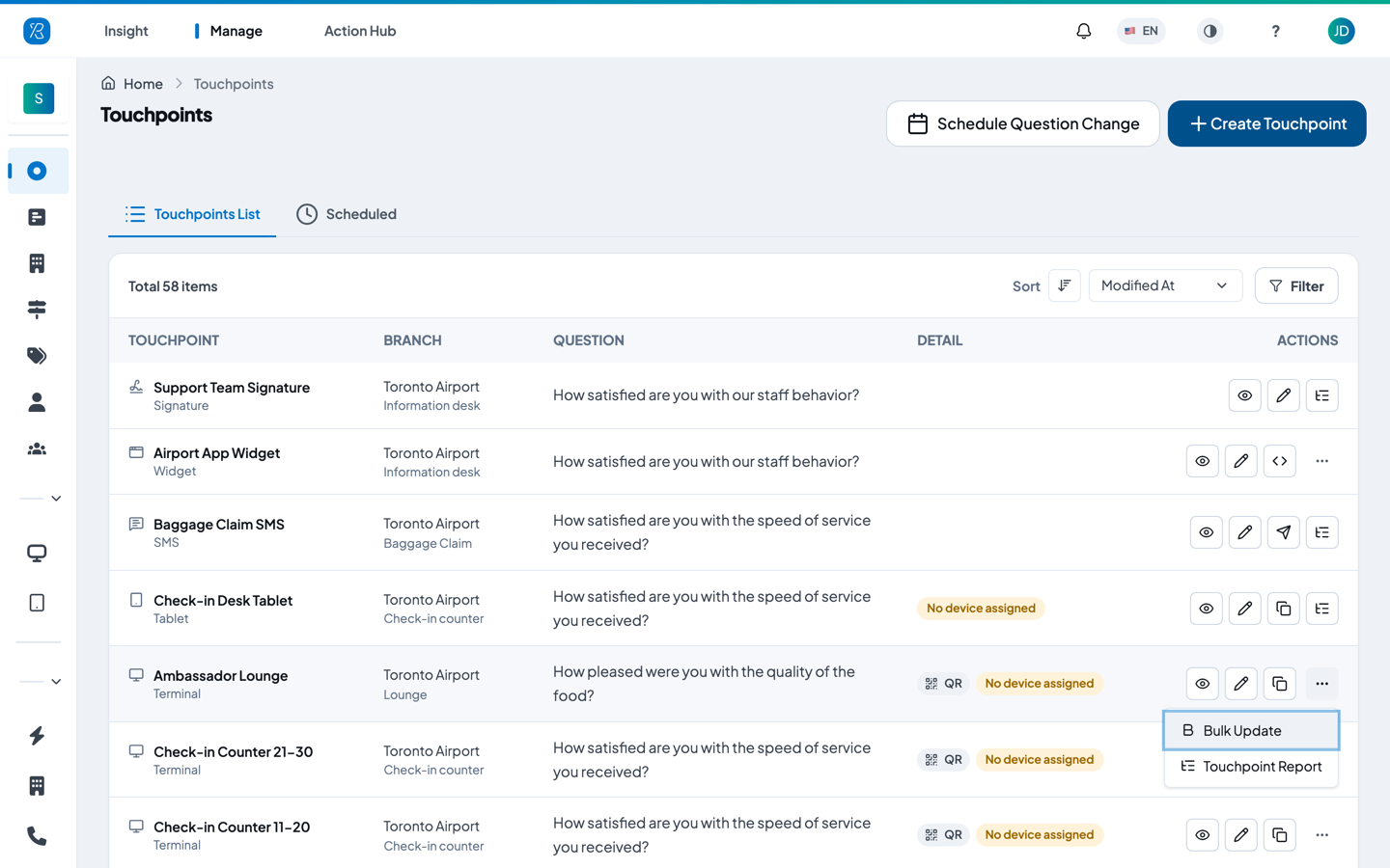 Row actions by collector type Row actions differ by collector type