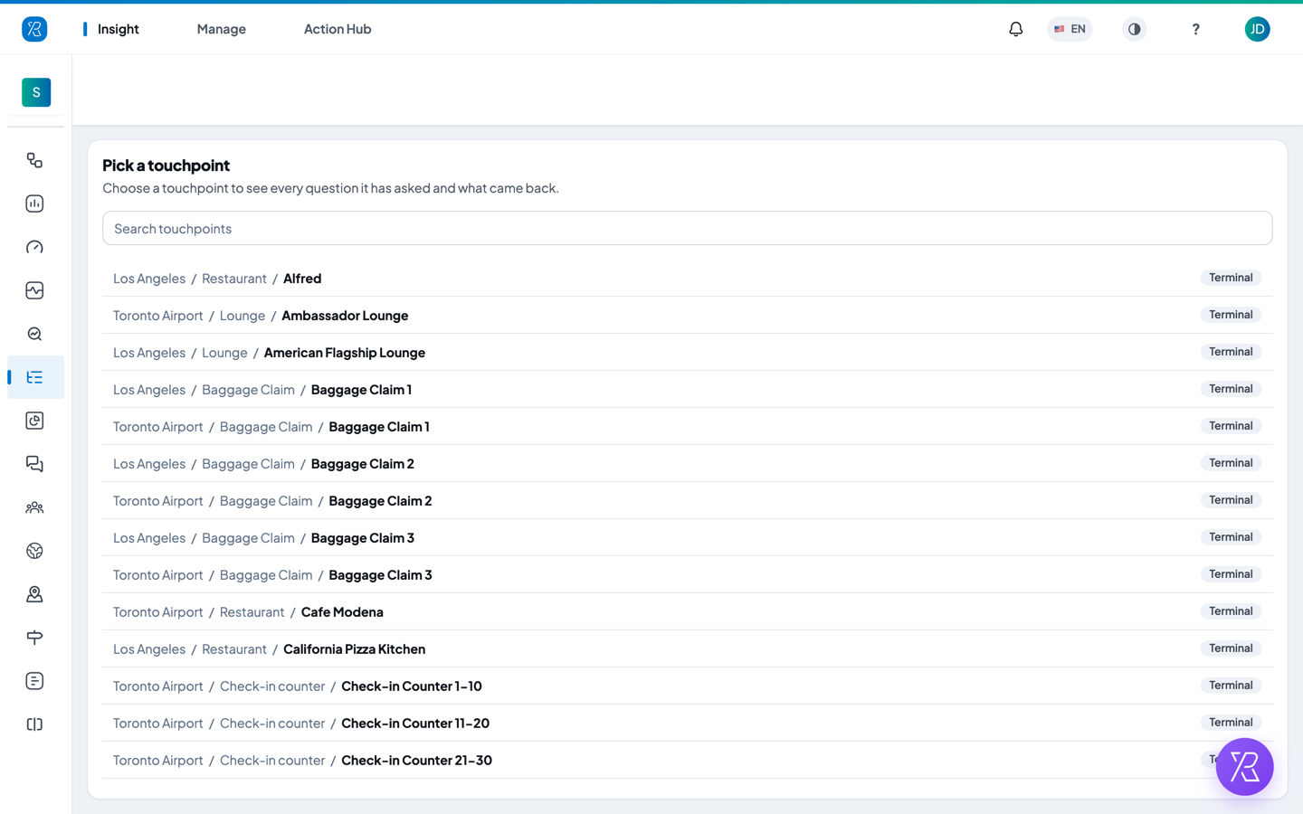 Pick a touchpoint list